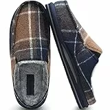ONCAI Pantofole Uomo Invernal Con Supporto Arco, Peluche Cotone Memory Foam Plantari Caldo Ciabatte da Casa Pelliccia sintetica Interno Esterno Antiscivolo Suola di Gomma Blu Taglia 44