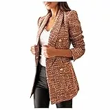 YTZL Blazer FüR, giacca da donna a maniche lunghe, elegante, alla moda, per autunno e inverno, corta, con scollo a V, in lana, marrone, L
