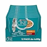 Purina One Adult Filettini in Salsa Cibo Umido per Gatti Pollo e Manzo, 48 buste da 85g, 1 Unità (Confezione da 12)
