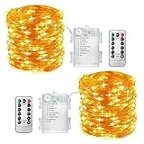 TOGAVE Luci LED a Batteria, [2 Pezzi] 14M 140 LEDs Stringa Luci con 8 Modalità, Telecomando e Impermeabile IP65 Catene Luminose Bianco Caldo per Natale,Feste [Classe di efficienza energetica A+++]