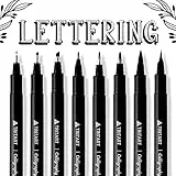 TRITART Kit 8 Penne per Lettering e Calligrafia - Set Pennarelli Professionali - con Inchiostro Nero Giapponese