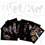Qpout 20pcs Arcobaleno Scratch art Set per Bambini, 9pcs Modelli di Pittura Animale con 10pcs Magic Scratch Papers e 1 plastica stilo combo scratch fai da te set artistico, Tavole di pittura magica