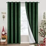 MIULEE Natale Tende da camera in velluto completamente oscuranti per soggiorno, sala da pranzo, design a 8 fori ad anello, 2 pezzi per confezione 140X225 CM Verde Scuro