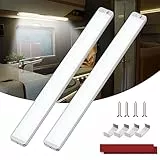 Kriogor Barra 228 LED 12V 10W, 2 Pezzi 2000LM Barra Striscia Lampada con Interruttore, 42cm 6000K Lampada 12 volt LED Camper per Auto, Camper, Camion, Furgone, Barca, Rimorchio