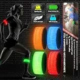 Vivibel LED Bracciale, 4PCS LED Bracciale di Ricarica USB, LED Bande Catarifrangenti per Correre, Jogging, Ciclismo, Cane a Piedi, Fare Sport all'Aria Aperta(Blu + Verde + Rosso + Arancione)