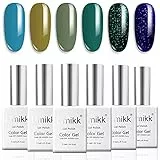 Umikk Smalto per unghie in gel 6 colori Set Blu senape Giallo Verde oliva Turchese Turchese scuro Viola bluastro Glitter 7.5ml Soak Off UV LED Cure