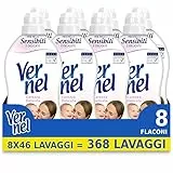 Vernel Carezza Delicata, Ammorbidente Lavatrice Concentrato, Pelli Sensibili e Delicate, Senza Coloranti, 8 x 46 Lavaggi, totale 368 lavaggi