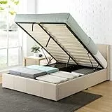 ZINUS letto contenitore 31 cm Maddon, Telaio del letto imbottito, Sollevamento idraulico sotto il vano di stivaggio sotto il letto, Beige, 160 x 190 cm