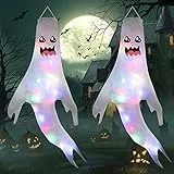 Decorazioni di Halloween Fantasma da Appendere con Luci LED, Set 2 pz. Fantasmi Luminosi Impermeabili, Decorazione Halloween per Interni ed Esterni.