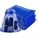 100 sacchetti per bomboniere in organza blu, 10 x 15 cm, in rete per bomboniere, sacchetti regalo con coulisse, per trucco, caramelle, baby shower, feste, festival di Natale