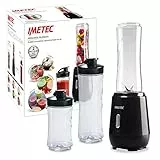 Imetec Personal e Sport Blender PB 100 Mini Frullatore con 2 Bottiglie Take-Away in Tritan BPA free, 4 Lame in Acciaio Inox, motore 22.000 giri/min, 2 coperchi a chiusura ermetica