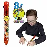 Deluxebase Rainbow Writer - Tigre, Penna Multicolore Biro retrattile 8 in 1, fantastica per bambini e ideale per materiale scolastico o da ufficio