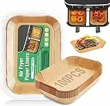 Pipihome Fodera di Carta USA e Getta per friggitrice ad Aria Compatibile con Ninja Foodi Dual Air Fryer, Antiaderente friggitrice ad Aria Carta Pergamena Accessori da Forno (100 pz-8,7in rettangolo)