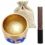 Set con Campana Tibetana 8CM, Campane Tibetane Fatto a Mano con Bastoncini di Legno, Cuscino Della Ciotola Del Suono e Custodia in Tessuto, per Meditazione Yoga Musicoterapia Decorazione Interna