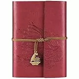 Taccuino in pelle, diario di viaggio con 2 tasche, diario vintage ricaricabile per scrittura, diario per donne, uomini, ragazze e ragazzi, carta a righe 100 g/m², 160 pagine (rosso A6 18,5 x 13 cm)