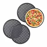 Relaxdays Teglie per Pizza, Set da 4, Rotonda, Forata, Antiaderente, per Crostate, Acciaio, Padella, ∅ 32 cm, Antracite