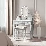 CARME Ruby Rozanna - Tavolo da toeletta con specchio Hollywood, luci a LED e sgabello imbottito, 5 cassetti, organizer per gioielli, cosmetici, comò, mobili per camera da letto in stile vintage