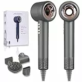 TOWALIVE Asciugacapelli ad asciugatura rapida, Velocità da 110.000 giri/min, phon con diffusore, Vento di 21 m/s, 200 milioni di ioni negativi, 350g, asciugacapelli da viaggio (Grigio)