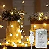 EvaStary 8 Modalità di Luci Catena Luminosa, Stringa Luci Led a Batteria & USB Alimentato, 6M 40 LED Catena Luminosa, Bianco Caldo, Camera Casa per Festa Natale Matrimonio Décor Giardino Patio Basso
