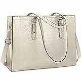 Lubardy Borse Grande Donna Borsa Porta PC 15.6 Pollici Borsa da Lavoro Impermeabile Borsa a Tracolla in Pelle PU Borsa Tote Scuola Shopper Business Bianco Crema