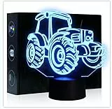 Coolzon Lampada 3D Illusione Ottica Luce Notturna Bambini, Lampade 3D LED Luce Notte 7 Colori Cambiano Deco Lampada da Comodino Tattile Lampada Trattore con Cavo USB