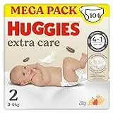 Huggies Pannolini Extra Care Bebè, Taglia 2 (3-6Kg), Confezione da 104 Pannolini (Megapack)