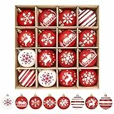 Arbolisse Palline di Natale Bianche e Rosso, 16PCS Decorazioni Albero di Natale, 6cm Palline di Natale Plastica con Gancio, Idee Regalo Natale Decorazioni Natalizie per la Casa(8 Tipi Modelli)