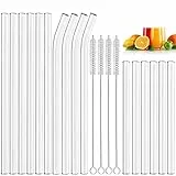 Cannucce di vetro riutilizzabili Annvchi 20 pezzi - 6 corte + 6 lunghe dritte + 4 cannucce di vetro curve + 4 spazzole per la pulizia di Bubble Tea, frullati, cocktail, succhi
