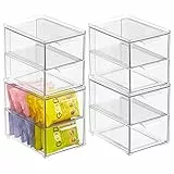 mDesign Organizer cucina con cassetto interno estraibile – Contenitore plastica per dispensa – Portaoggetti cucina utile per conservare pasta, snack e altri alimenti – Set da 4 – trasparente