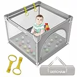 GERCHAM Box Bambini, Recinto per Bambini 90x90cm con Porta di Sicurezza, Traspirante e Antiscivolo, Portatile 0-6 anni, Adatto per Interni ed Esterni Box per Bambini
