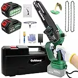 Goldsea Mini motosega a batteria, 8 pollici, con serbatoio dell'olio a batteria, max 21 V, 4,0 Ah, motore senza spazzole, tensione della catena senza attrezzi e lubrificazione automatica della catena