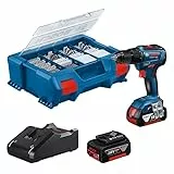 Bosch Professional 18V System Trapano-avvitatore a batteria GSR 18V-55 (coppia max. 55 Nm, 1.800 giri/min, 2 batterie 4.0 Ah, caricabatteria GAL 18V-20, set di accessori 82 pz., L-Case Pick & Click)
