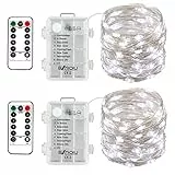 BXROIU 2 x 50 LEDs Stringa Luci a Batteria,Catene Luminose Filo d'Argento 5M,8Modalità,Timer e Telecomando,per Interni ed Esterni,Feste, Matrimoni,Giardino e Decorazione Natalizia(bianco freddo)