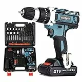 SP-Cow Avvitatore a Batteria 21V, Avvitatore Elettrico 32N.m con Trapano a Percussione modalità, 2velocità, 2 Batterie al Litio 1.5Ah, Luce LED, Ricarica Rapida in 1 Ora, 23 Accessori Inclusi