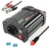 12V Invertitore Corrente per Veicoli, 200w Convertitore Potenza DC a AC 220-230V, con Accendisigari e Clip Batteria