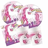 Procos Set S Unicorn Rainbow, 52 Pezzi, Piatti, 16 Bicchieri, 20 tovaglioli, USA e Getta, stoviglie per Feste, Decorazioni da Tavolo, Multicolore, 10209570