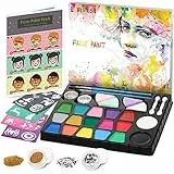 lenbest truccabimbi kit - 17 colori trucchi Bambini con glitter | Pennelli | spugnette trucco | Stencil - Colori Trucco Viso Bambini per Halloween, Carnevale, Natale, Pasquale