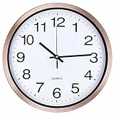 HOSTON Orologio da parete rotondo in acciaio e metallo, silenzioso, senza ticchettio, orologio rotondo per soggiorno, cucina, camera da letto, scuola, casa, ufficio, classe (rosa 30,5 cm)