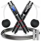 Gritin - Corda per saltare lo sport, senza fili, con contatore di calorie e timer, saltare la corda regolabile con impugnatura ponderata e antiscivolo, cuscinetti a sfera in acciaio per