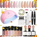 Modelones Kit Semipermanente Unghie Con Luce UV 48W, 7 Colori Nail Gel Polish Manicure Set Con Lampada Led Top & Base Coat Starter Kit Professionale Per Le Donne Fai Da,Nudo Rosa Marron