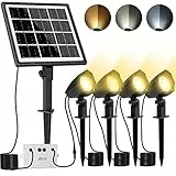 CLY Faretti a LED Solari, 4 in 1 Proiettore da Giardino Impermeabile IP66, 2700K/4000K/6000K per Cortile, Prato, 5M Cavo [Classe energetica A+++]