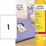 Avery Zweckform, L7767-40, 40 fogli, Etichette glossy per stampanti laser a colori, dimensioni personalizzabili, 210 x 297 mm