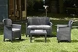 Dmora Salotto da Esterno Ostuni, Set da Giardino con 2 poltrone, 1 Divano ed 1 tavolino, Salottino Effetto Rattan con Cuscini, 100% Made in Italy, Antracite