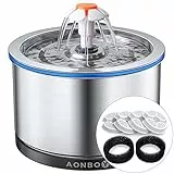AONBOY Fontanella Per Gatti, Fontana Per Gatti in Acciaio Inossidabile da 2.5 L, Pompa Silenziosa, 3 Modalità di Erogatore d'acqua Ultra Silenzioso Per Cani e Gatti, Con 4 Filtro +2 Spugna(Cablato)