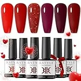 RSTYLE Smalti Semipermanenti Per Unghie, 6 Colori Rosso Nero Viola Semipermanente Unghie Smalto Unghie Nail Polish Soak Off Smalto Gel Unghie UV LED Manucure Kit Regina di Cuori