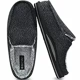ONCAI Pantofole da Uomo in Comfort Pelo Cotone Strisce Ciabatte da Casa in Lana con Memory Foam Supporto Arco Suola in Gomma Nero Taglia 43