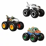 Hot Wheels - Monster Trucks Confezione da 3 Monster Truck Creature Fantastiche in scala 1:64, Shark Wreak, Piran-ahh e Mega Wrex, Giocattolo e regalo per Bambini 3+ Anni, HGX13 [Esclusivo Amazon]