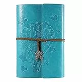 OMEYA Diario di Viaggio in Pelle, diario di viaggio in pelle ad anelli, taccuino vintage a righe, idea regalo per donne e ragazze (Blu)