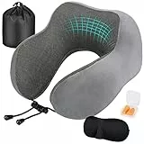 Eono Cuscino da Viaggio, Cuscino Collo Memory Foam, Cuscino Cervicale Viaggio, Perfetto per Aereo Auto Ufficio, Inclusa Maschera per Dormir, Tappi auricolari, Borsa per Trasporto