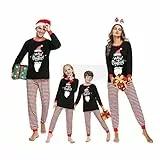 Irevial Pigiama Natale Famiglia Set, Pigiama Natalizio Due Pezzi con Stampa Barba del Cappello di Natale, Pigiami Famiglia Coordinati Invernali Manica Lunga per papà Mamma Bambini
